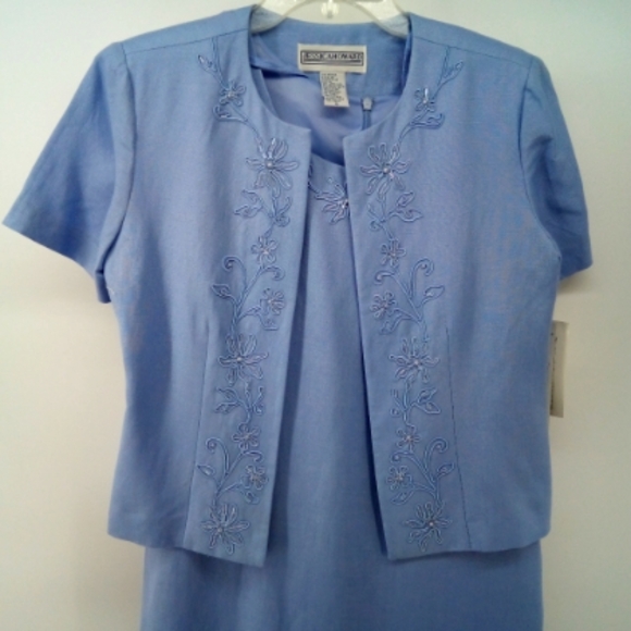 Vintage NWT Jessica Howard Linen Blend MOTB 2 Piece Blue Dress Jacket Beaded 6 - Picture 5 of 11